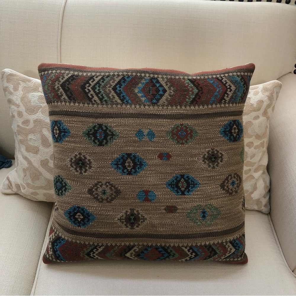 Custom Made 18” Feather & Down Accent Pillow. Beautiful Mountain Southwest Woven - Picture 2 of 9